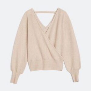 Pinque Oatmeal Beige Ribbed Sweater Size Large NWT Balletcore Dance Casual Chic